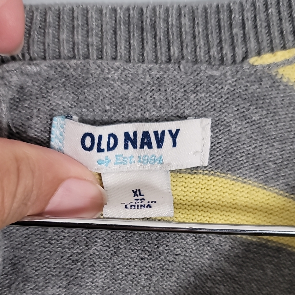 Old Navy Gray and Yellow Fitted Ribbed 3/4 Sleeve Sweater Dress - Picture 2 of 8